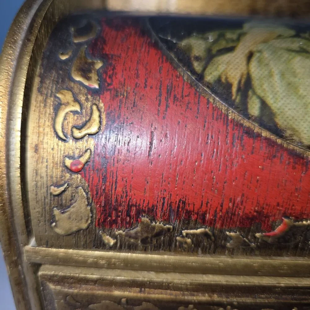 Vtg MIM Lador Japan Wooden Musical Jewelry Box Victorian Couple Sunrise Sunset